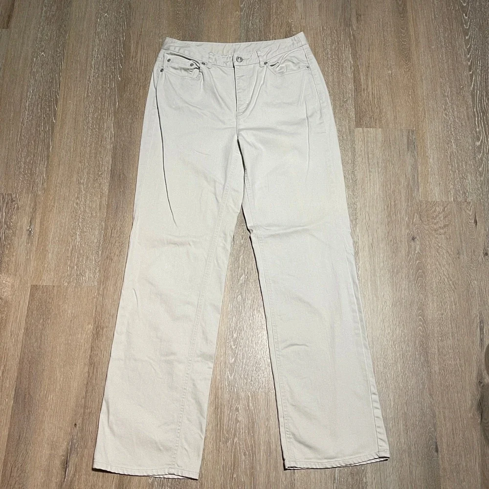 Talbots Stretch Womens Straight Leg Beige 5 Pocket Jeans Pants Size 8 Casual EUC